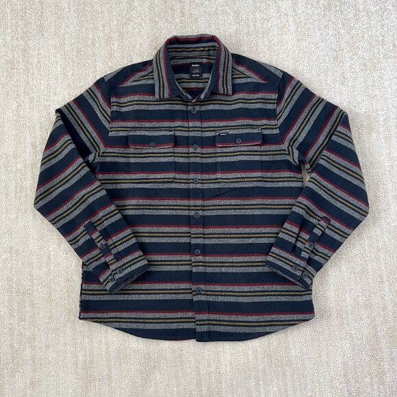 RVCA Blanket Flannel Button Up Long Sleeve Shirt L Stripe - Picture 1 of 8